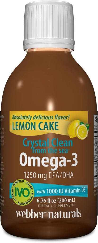 Webber Naturals Crystal Clean van de Zee Omega-3 met vitamine D3, citroencake, 6,67 Fluid Ounce