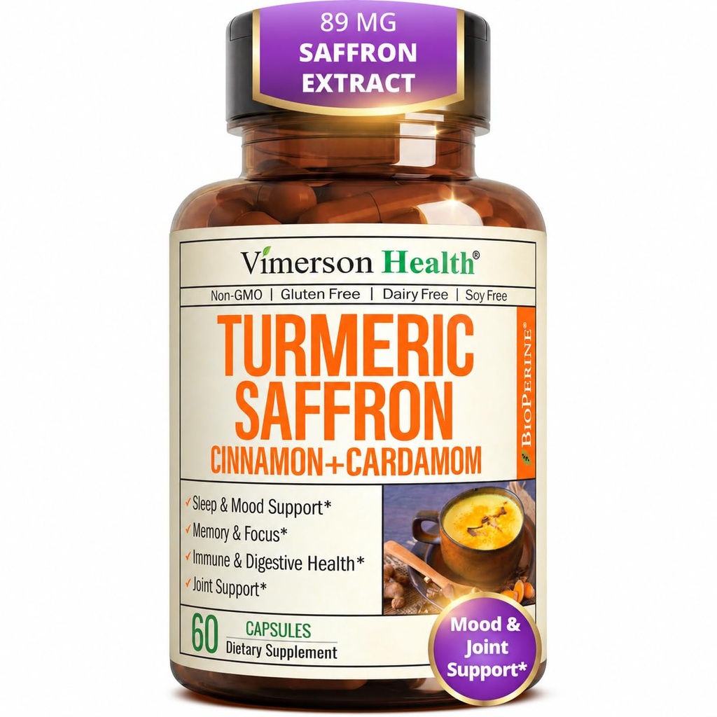 Saffraan Supplementen 89mg Saffraan Extract en 1000mg Tumerische Blend 