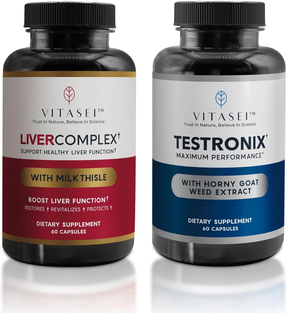 VITASEI Leverreiniging Detox & Repair, levercomplex Capsules voor vrouwen & mannen (60 capsules) + Testronix Booster voor mannen (60 capsules)