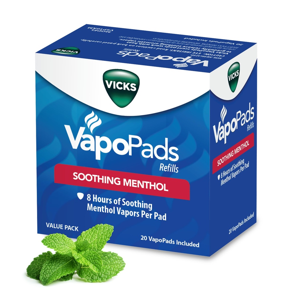 Vicks VapoPads original Menthol Scent - Vapor Pads Recharge pour les humidificateurs Vicks et les inhalateurs à vapeur, Scent Pads pour la congestion et le soulagement de la toux, 20-Pack, boîte couleur mai Vary