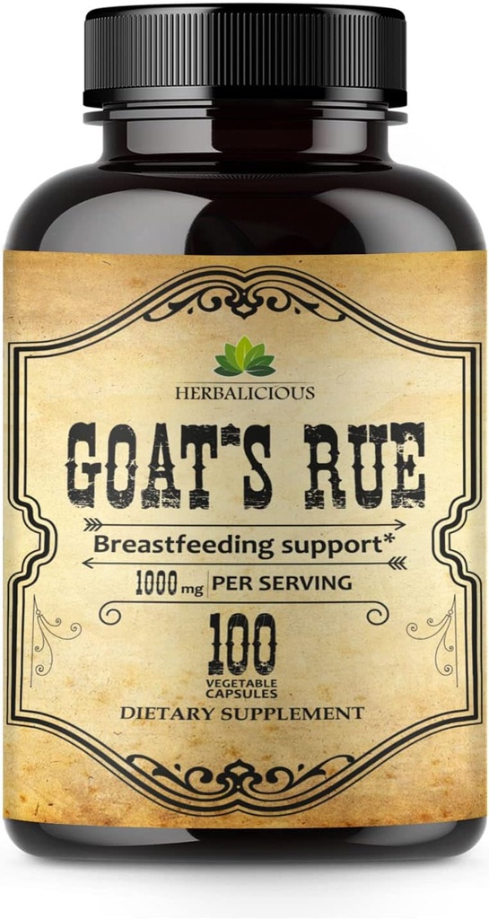 Gélules HERBALICIOUS Rue Capsules 1000mg - Supplément Natural Goats Rue Herbal - Natural Galega Officinalis pour l'alimentation mammaire - Production de lait maternel Complément alimentaire Soutien - 100 capsules