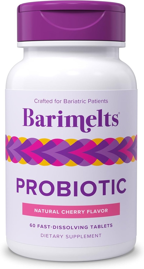 Barimelts Probiotica, 5 miljard CFU - 60 snel oplossende tabletten (2-maand supply) - Suikervrije probiotica voor vrouwen, ondersteuning Gut Health na bariatrische chirurgie, natuurlijke kersensmaak