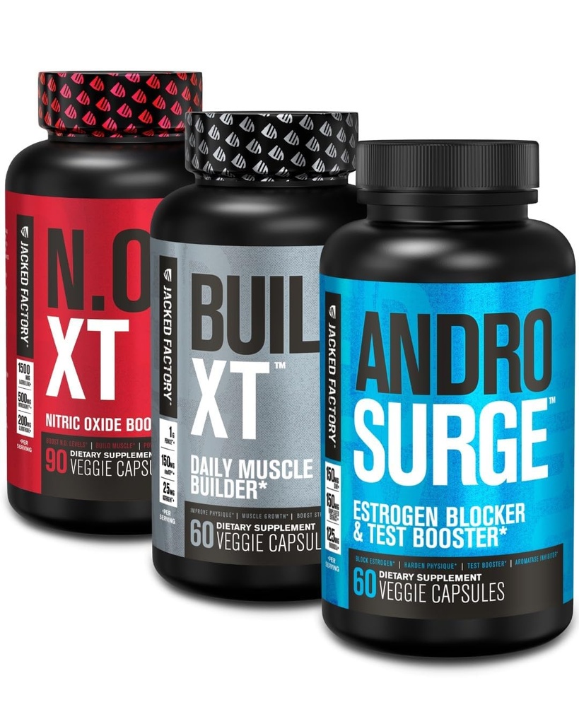 Jacked Factory N.O. XT Supplément à oxyde nitrique, build-XT Muscle Builder, & Androsurge Estrogen Blocker pour les hommes