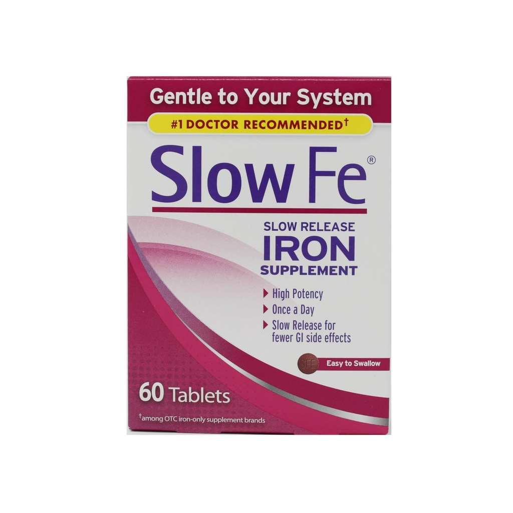 Slow Fe, High Potency Iron 45 mg, Slow Release - 60 tabletten - Verpakking van 3