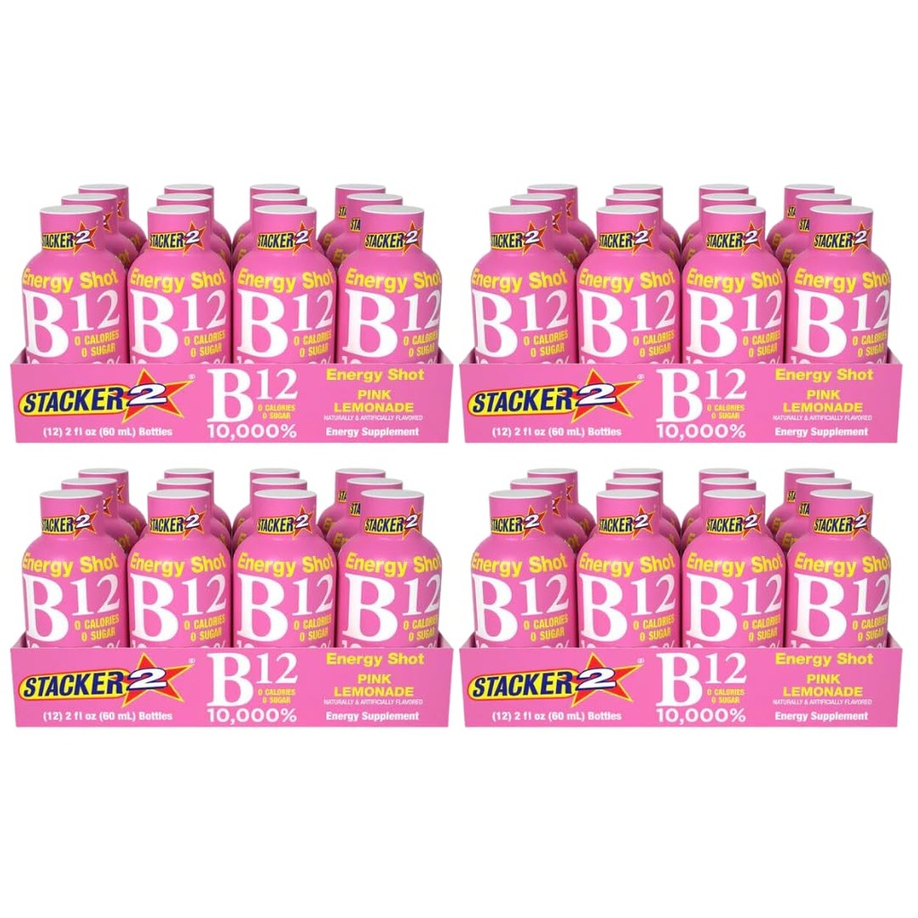 Stacker 2 Pink Lemonade B12 Energy Shot, 2oz (verpakking van 48)