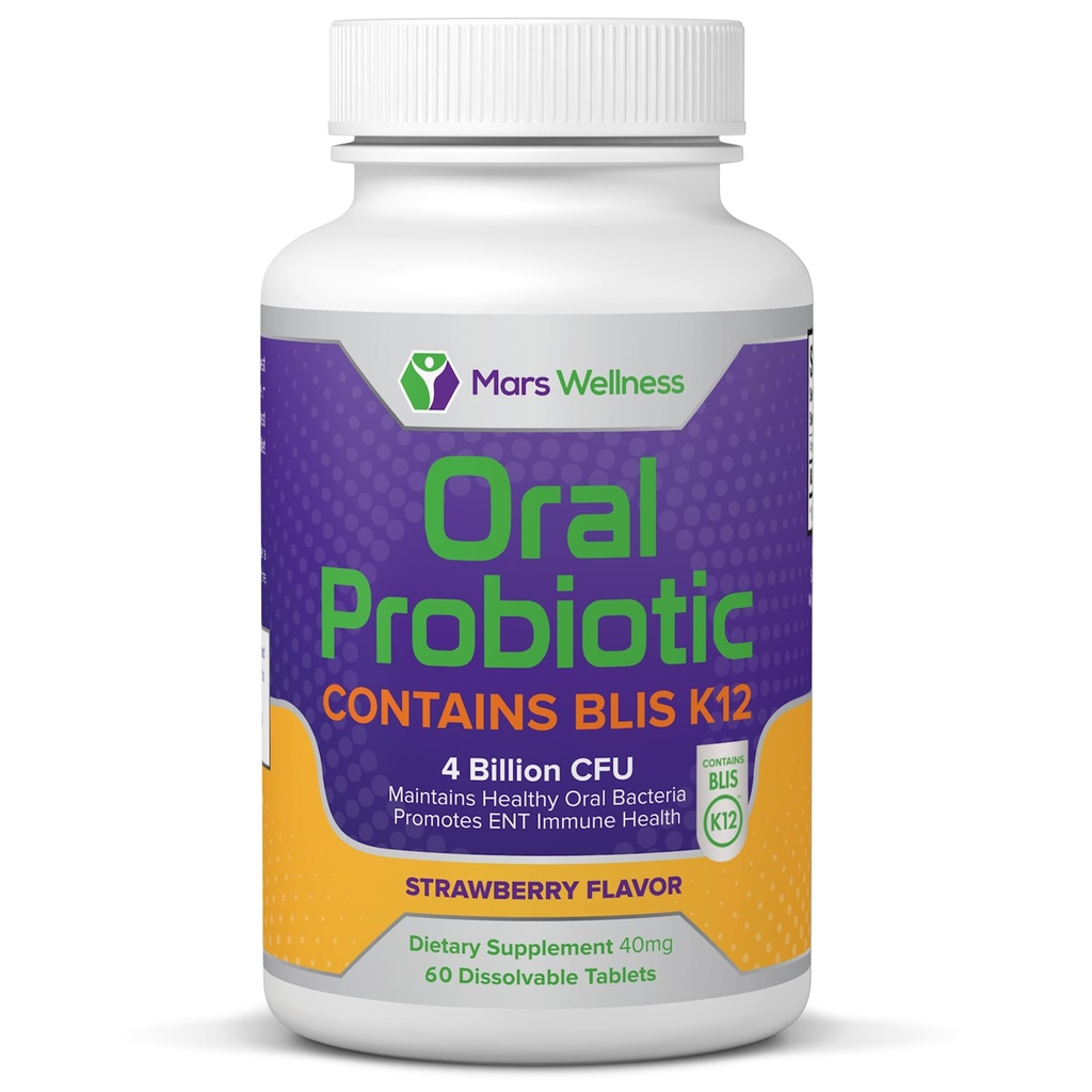 Supplément probiotique oral avec BLIS K12 4 Million CFU - maintenant Sans lait 60 jours bouteille d'approvisionnement pour mauvaise respiration, strep, cavités, gum santé buccodentaire et dentaire - sans sucre - États-Unis fait - 60 Compte