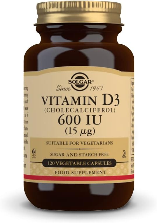 Solgar Vitamine D3 (Cholecalciferol) 15 mcg (600 IE), 120 plantaardige capsules - helpt gezonde botten en tanden te behouden - Immuunondersteuning - Non-GMO, glutenvrij, zuivelvrij, Kosjer, Halal - 120 porties