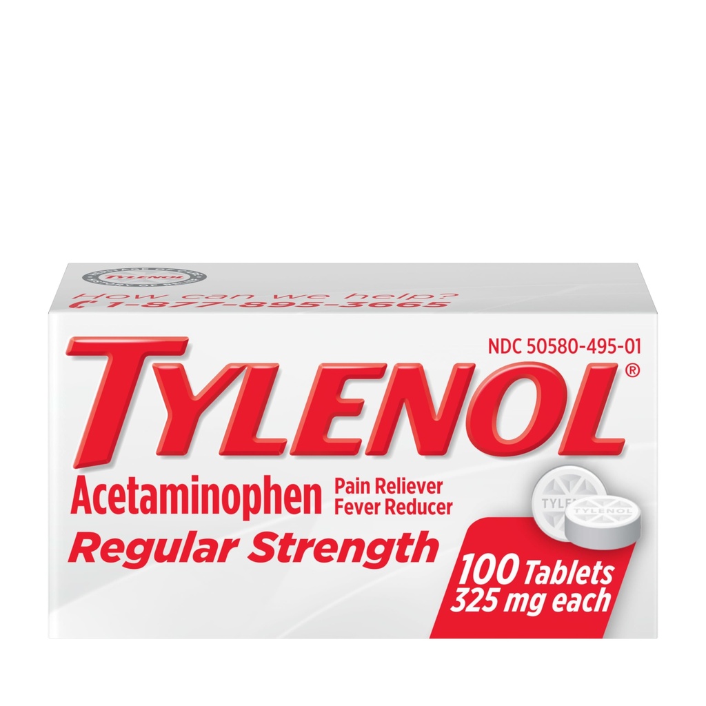 Tylenol Regular Strength Tablets with 325 mg Acetaminophen, Fever Reducer & Pain Reliever for Heather, Backache, Muscle Aches, Joint Pain & Menstrual Cramps, 100 ct