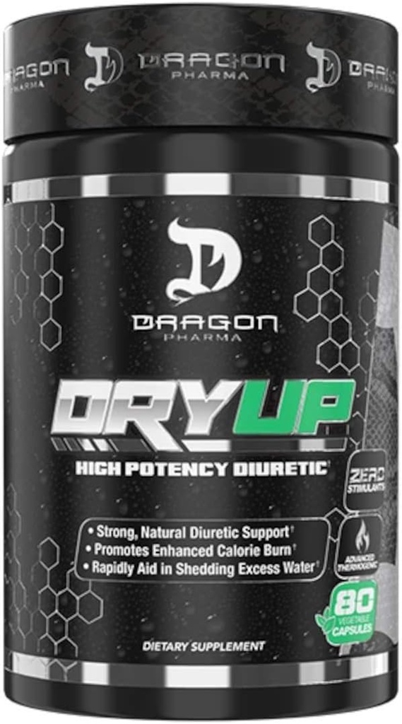 DRAGON PHARMA DryUp, High Potency Diuretic & Thermogenic Matrix, flexibel gebruik, Stim-Free Supplement, Perfect voor voorbereiding op de concurrentie of fotoshoots (80 capsules)