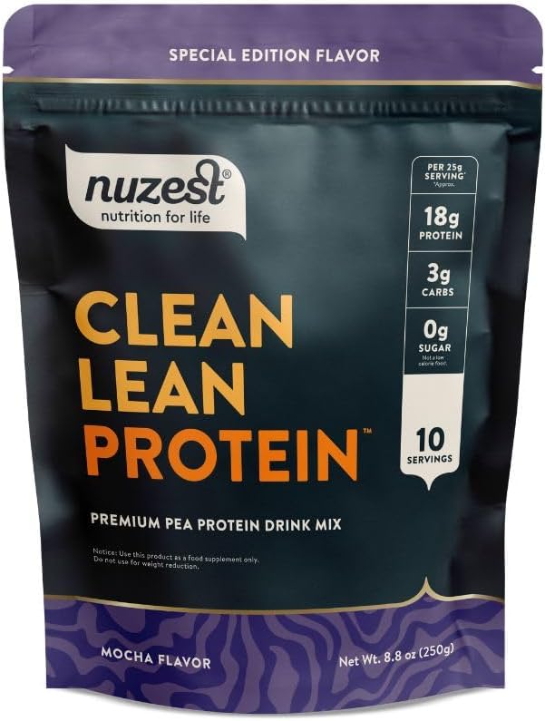 Nuzest - Pea Protein Powder - Clean Lean Protein, Premium Vegan Plant Based Protein Powder, Dairy Free, Gluten Free, GGO Free Protein Shake, Mocha, 8.8 oz