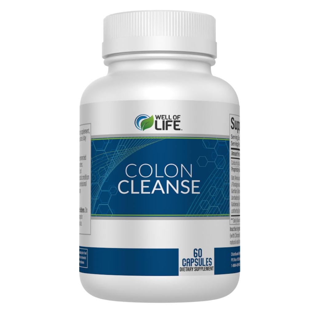 Well of Life: Colon Cleanse: Aloë Vera, Cascara Sagrada, Rabarber Root, Bentoniet. Helpt bij spijsvertering, helpt tegen constipatie. 700mg 60 Vegetarische Capsules. Veganistisch, niet-GMO. USA-Made.