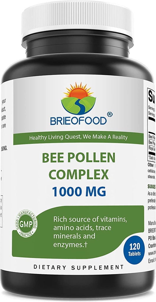 Brieofood Bee Pollen Complex 1000 mg 120 tabletten - Made with Bee Pollen, Bee Propolis, & Royal Jelly Powder