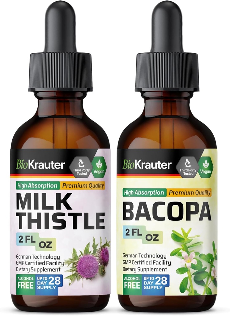 BIO KRAUTER Melkdistel Tinctuur 2 Fl. Oz. & Bacopa Tinctuur 2 Fl. Oz.