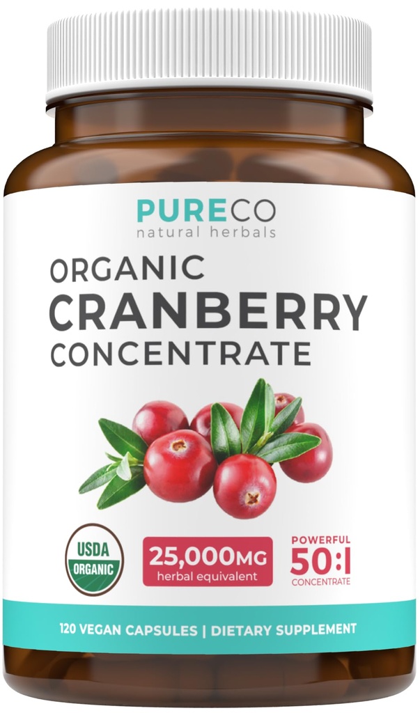 Organische Cranberry Extract Capsules - Super 50X Potency Cranberry Pillen voor vrouwen ter ondersteuning van urinetrekblad en nieren - Vegan Non-GMO USDA Biologische & Noord-Amerikaanse Bron (4 Maand Supply)