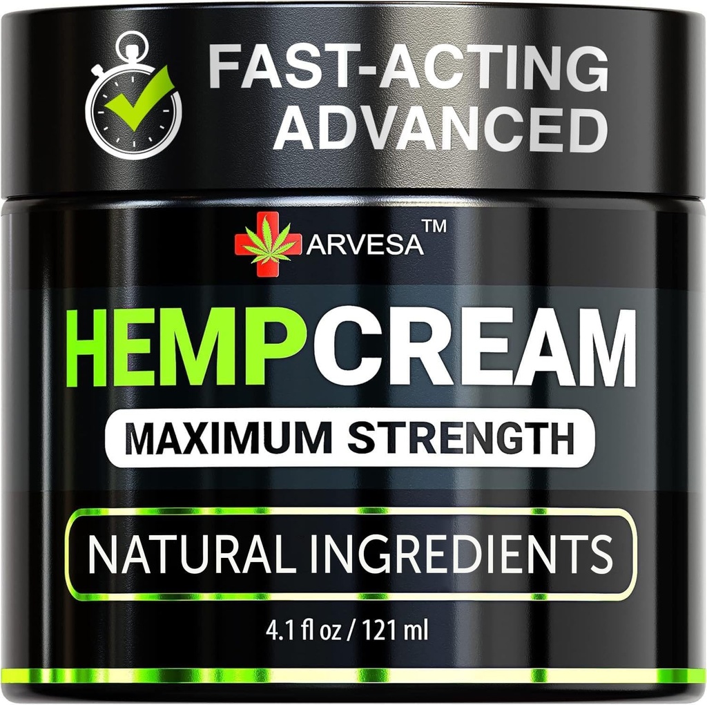 Crème de chanvre - Lotion de force maximale pour soulager le malaise - Gel avec Arnica, Glucosamine, MSM, Menthol, Aloe Vera, Huile de chanvre, Turmeric - Absorption rapide, Long-Lasting, Non-Greasy, Agréable Scent - 4 oz