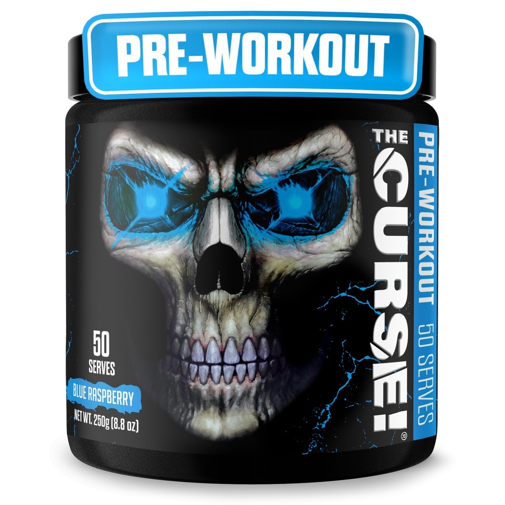 JNX SPORTS The Curse! Voorbehandeling Powder for Men & Women, Cafeïne, Beta-Alanine, Creatine, L-Citrulline, 50 Servings, Blue Raspberry Flavor Boost Energy, Sterkte & Focus