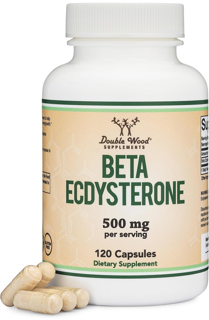 Supplément Beta Ecdystérone - 500mg par portion (120 capsules, 60 portions) Anabolique de plante puissant pour soutenir la santé des hommes (non OGM et sans gluten) par Double Wood
