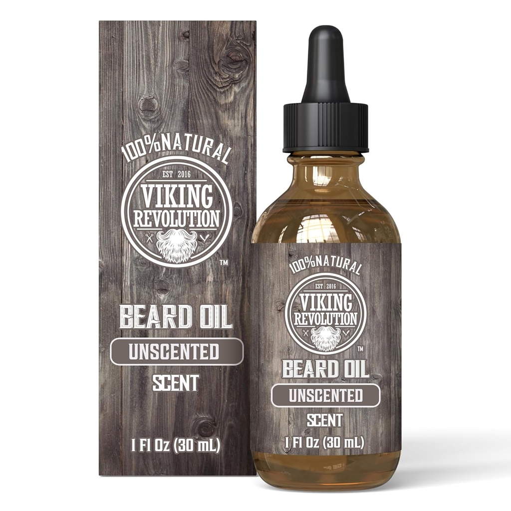Viking revolutie ongeparfumeerde baard olie voor mannen - natuurlijke mannen baard olie met Argan olie en Jojoba olie - baard Softener, Versterkt en vochtinbrengende - baard Conditioner voor mannen (Unscented, 1 Pack)