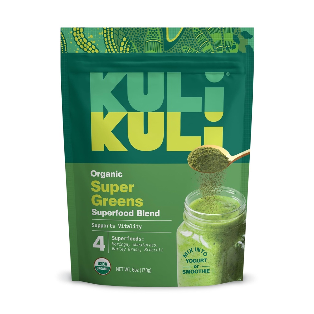 Kuli Kuli Green Power [6 oz] - Poudre de Super Greens - Mélange de Moringa, de Blé de Blé, de Brocoli et d'orge - Posder biologique 100% à base végétale provenant de fermes éloignées