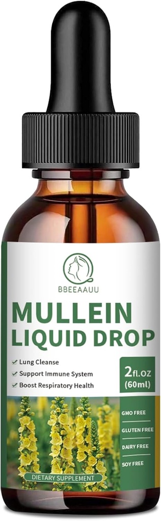 Mullein Drops for Longs, Mullein Leaf Extract 1000MG for Respiratory, Immune & Digestion Support, with Quercetin, Marshmallow, Elderberry, Black Cumin Seed, Bromelain, Non-GMO, Vegan, 2 Fl Oz