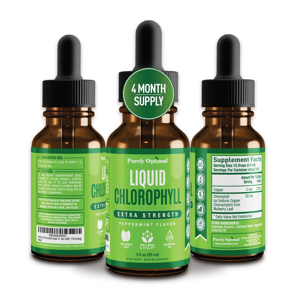 Gouttes liquides en chlorophylle premium - 100 % naturel et sans gluten Chlorophylle liquide - Non OGM, 118 portions