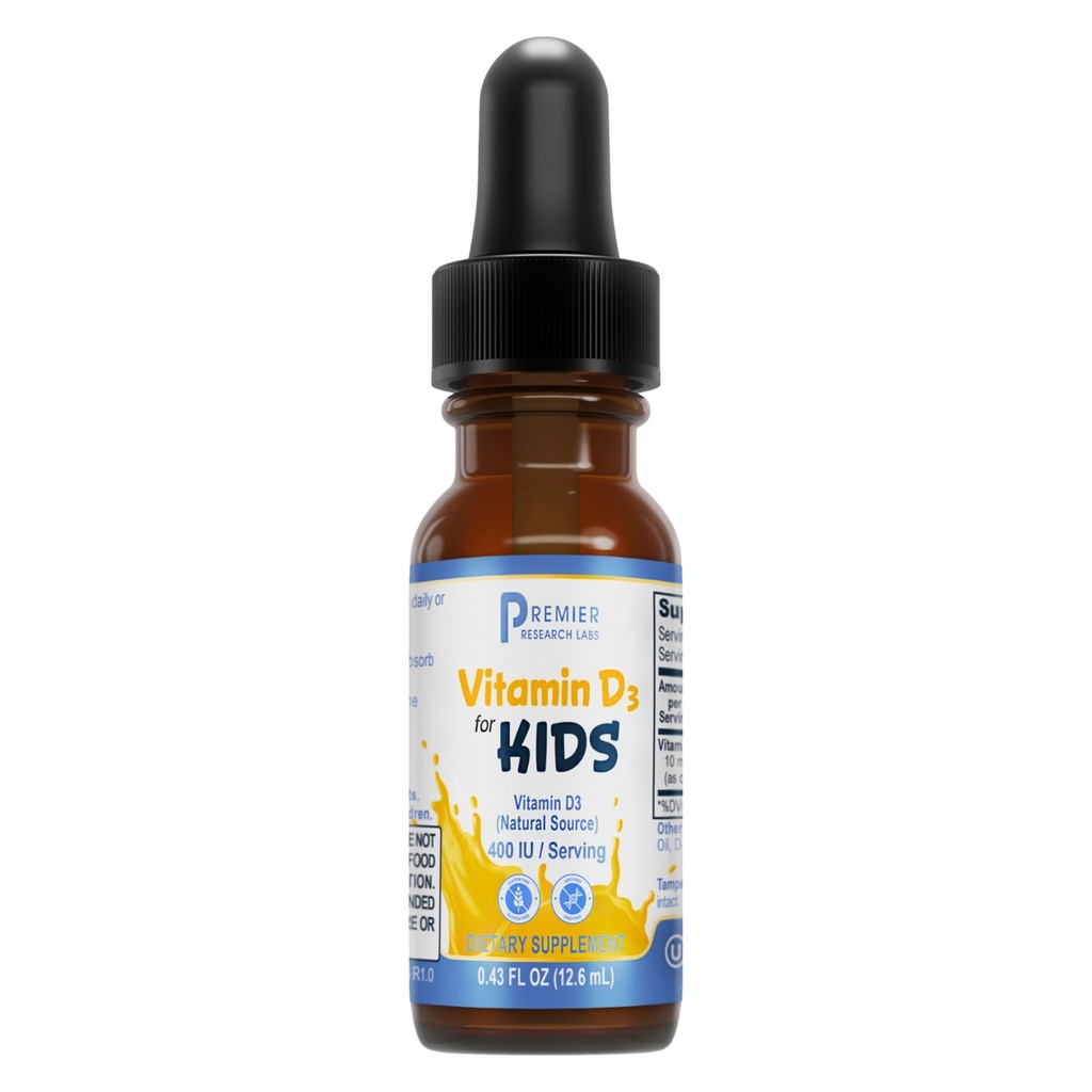 Premier Research Labs Vitamine D3 voor kinderen - Vitamine D druppels voor kinderen, kinderen vloeibare vitamine D, 400 IE per portie, Ondersteunt gezonde hersenen ontwikkeling - 0,43 fl oz