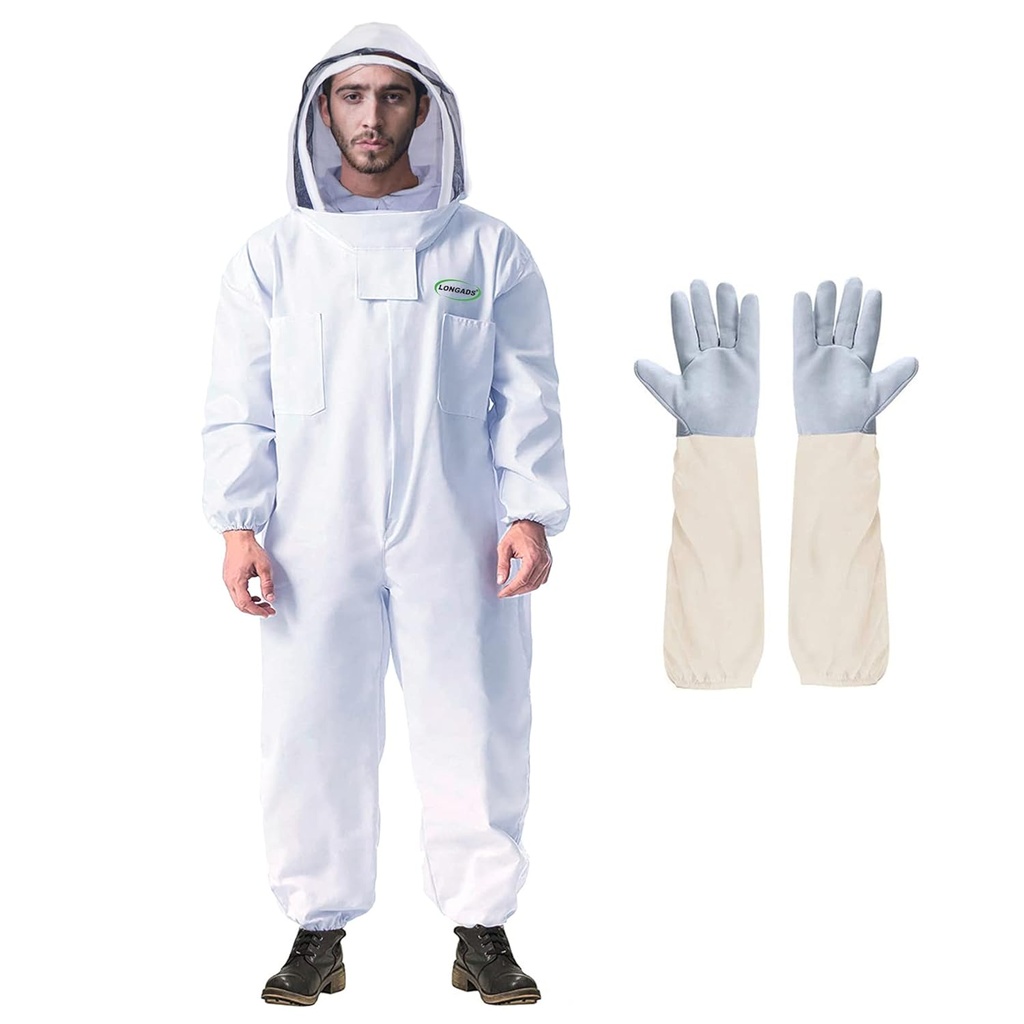 LONGADS Professionele Bijenpak voor Heren Vrouwen, Bijenpak Beekeeper pak met handschoenen & Ventilated Hood, Multi-Size Bijenoutfit voor Backyard en Bee Keeper voor Bee Keeper Catcher Kerstkostuum