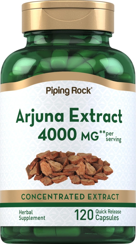 Extrait d'Arjuna de Piping Rock 4000 mg de 120 capsules d'Arjuna Bark Herb.