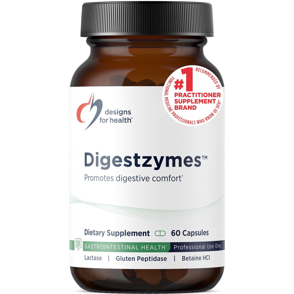Designs for Health Digestzymes - Digestive Enzymes + Betaine Hydrodide for Gas & Bloating Relief - Pepsin, Ox Bile, Lactase Enzyme & Lipase Enzymes for Digestion (60 Capsules)