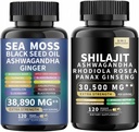 Sea Moss and Shilajit Sea Moss Black Seed Oil Ashwagandha Ginger&shilajit rhodiola rosea panax Ginseng (120 Tel.)