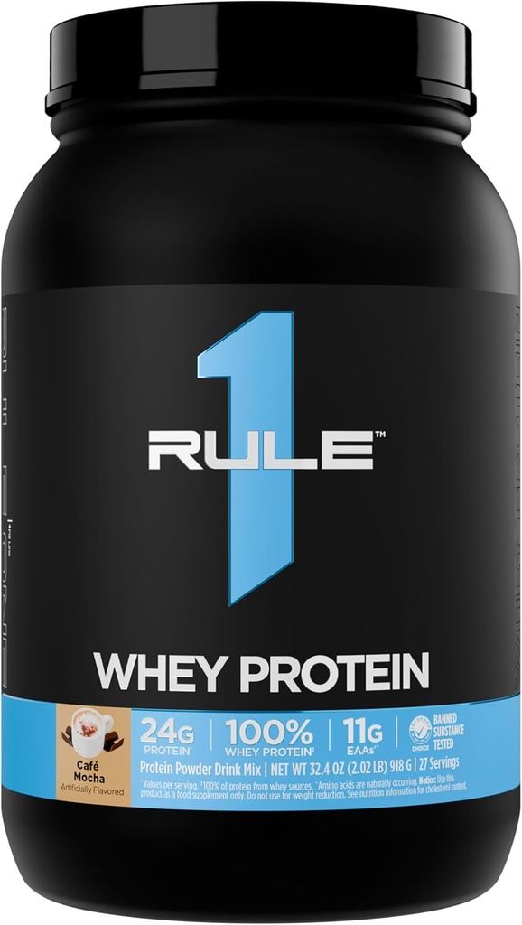 Rule 1 Whey Protein – 24g Fast-Acting Protein from All-Whey Sources with Naturally Occurring EAAs & BCAAs for Workout Recovery or Anytime Use (2 Pounds*, Café Mocha)