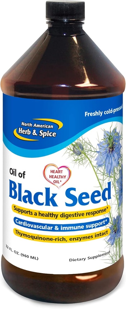 Huile de graines noires à base d'herbes et d'épices d'Amérique du Nord - 32 fl. oz. - Support cardiovasculaire, digestif et immunitaire - Non-OGM - 192 portions