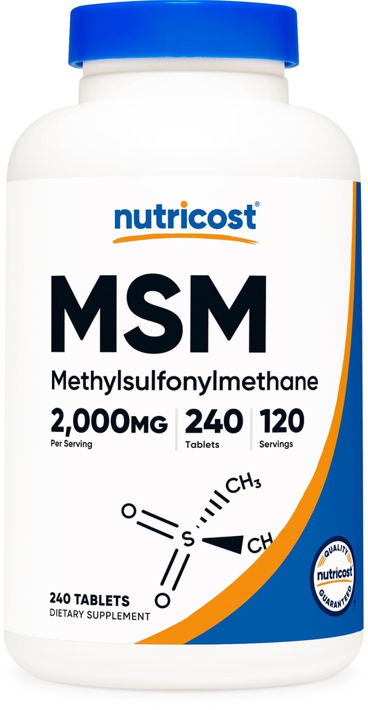Nutricost MSM tabletten (methylsulfonylmethaan) 2000mg per portie, 120 porties, 240 tabletten - non-GMO en glutenvrij