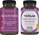 Réserve Beauté Resveratrol 500 mg - Sustained-Release Trans-Resveratrol - Supplément antioxydant végétalien pour la santé du cerveau et du coeur 60 Capsules et Twinlab TWL Women's Daily One 60 ct