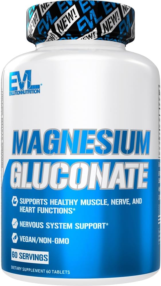 Evulution Nutrition Magnesium Gluconaat - Muscle + Nerve + Heart Health Supplement - Nervus System Support - Vegan & Non-GMO - 60 Servers