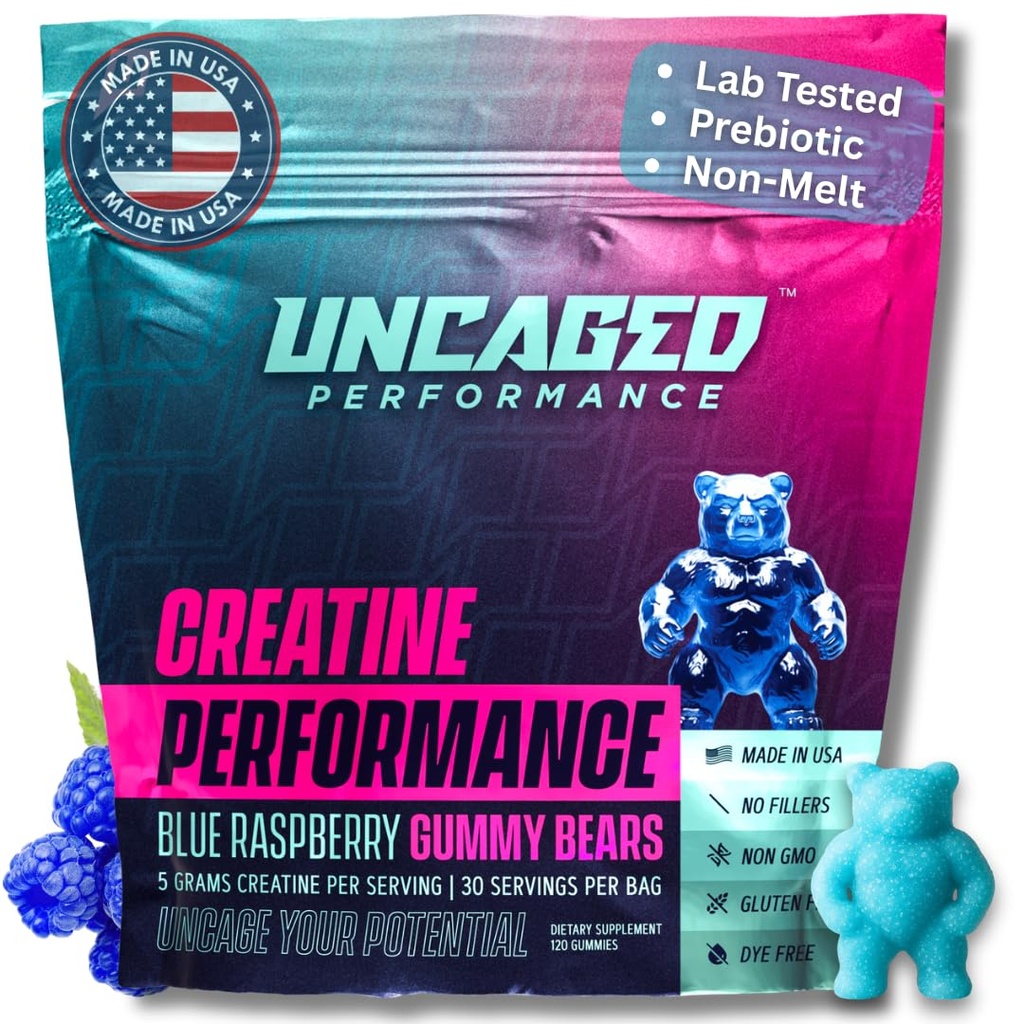 Creatine Monohydraat Gummies 5G - Delicious Blue Raspberry Flavor, Max Strength for Muscle Growth, Fast Absorbing for Men and Women - Premium All Natural, Lab Tested - 30 Serves