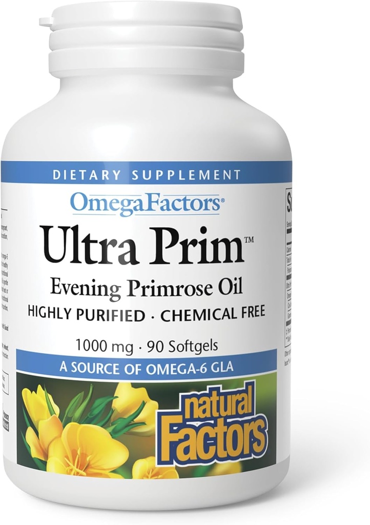 Facteurs naturels Ultra Prim Huile de Primrose 1000mg, une source naturelle de GLA Oméga-6, 90 Softgels