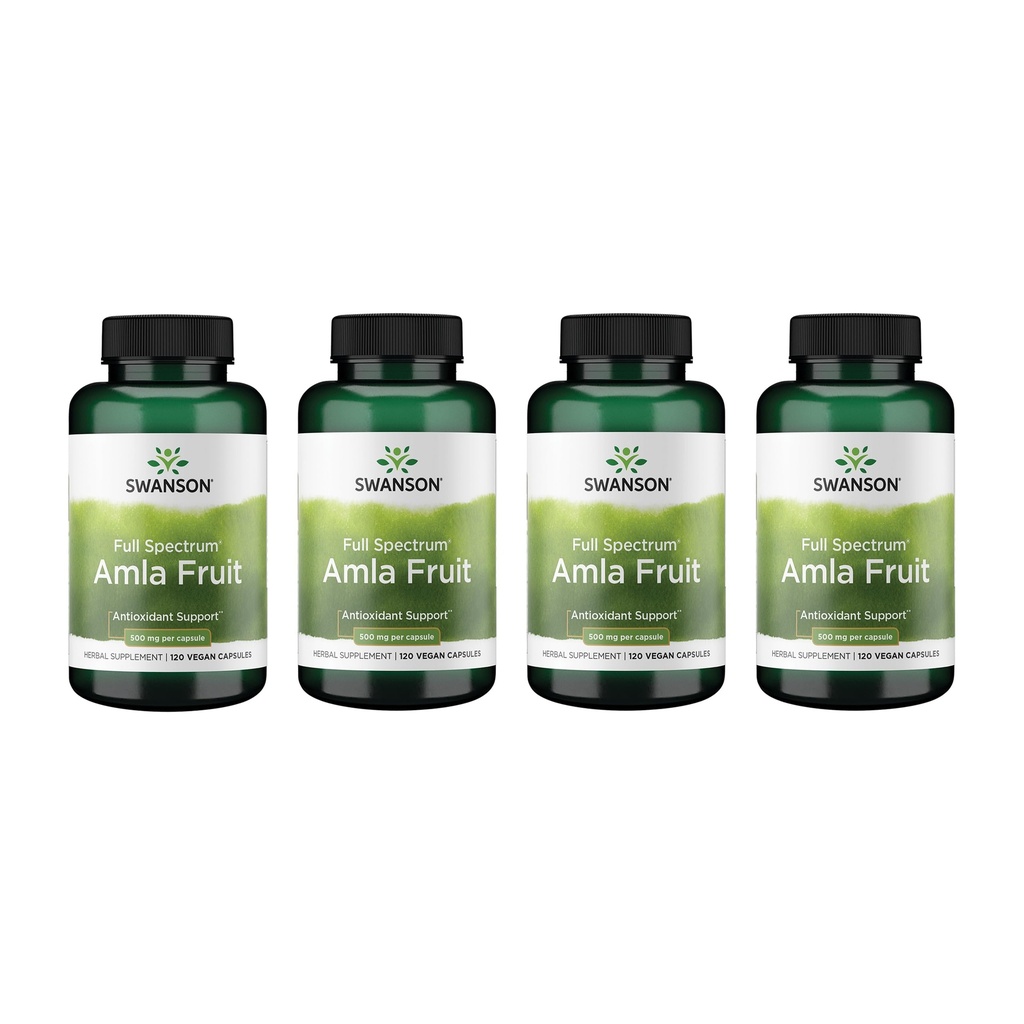 Swanson Full Spectrum Amla Fruit (Indian Gooseberry)- Supplément à base de plantes ayurvédiques Promouvoir la vitalité et le soutien énergétique-Emballé avec des phytonutriments pour soutenir le bien-être-(120 Capsules, 500mg chacune) (4 Pack)