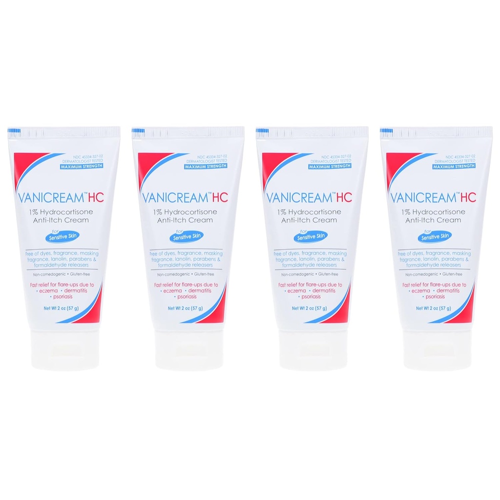 Vanicrea HC 1% Hydrocortison Anti-Itch Cream - 2 oz, Verpakking van 4