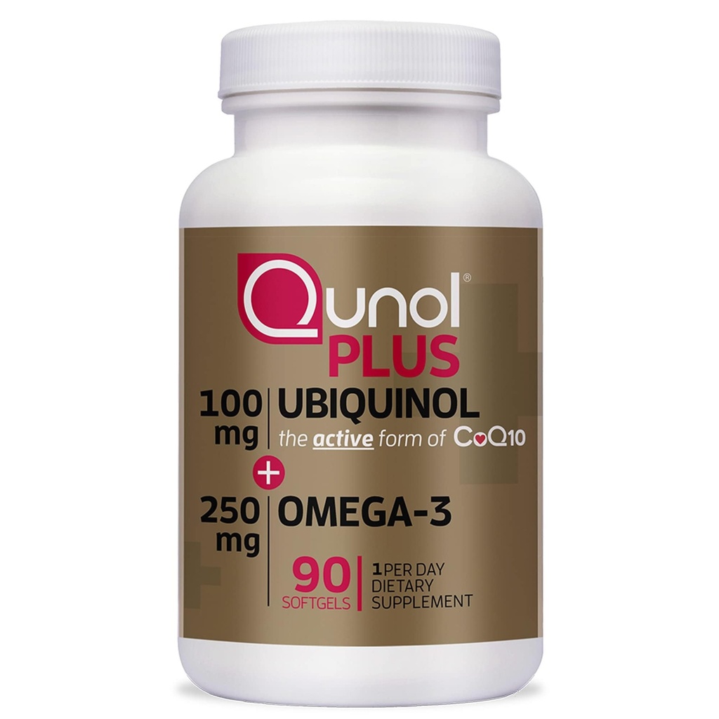Qunol Plus Ubichinol CoQ10 100mg met Omega 3 Visolie 250mg, Extra sterkte Antioxidant Supplement, 90 Tellen