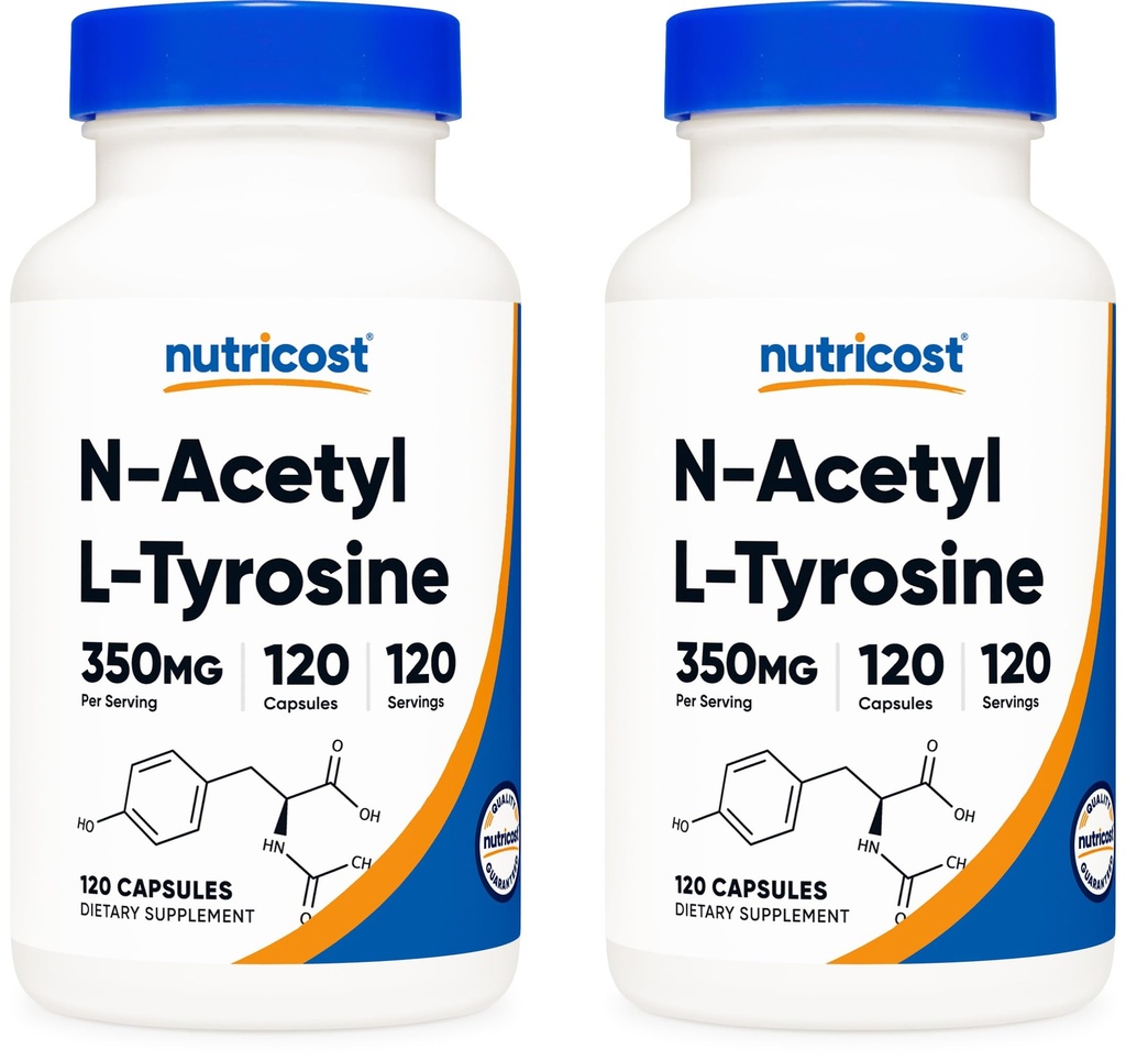 Nutricost N-Acetyl L-Tyrosine (NALT) 350mg, 120 Capsules (2 flessen) - Glutenvrij, Non-GMO