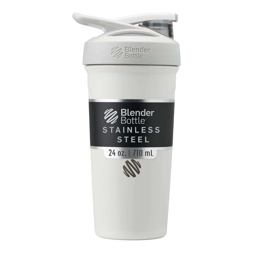 Bouteilles de mélange Strada Shaker Cup Bouteille d'eau en acier inoxydable isolé avec fouet en fil, 24-Ounce, blanc