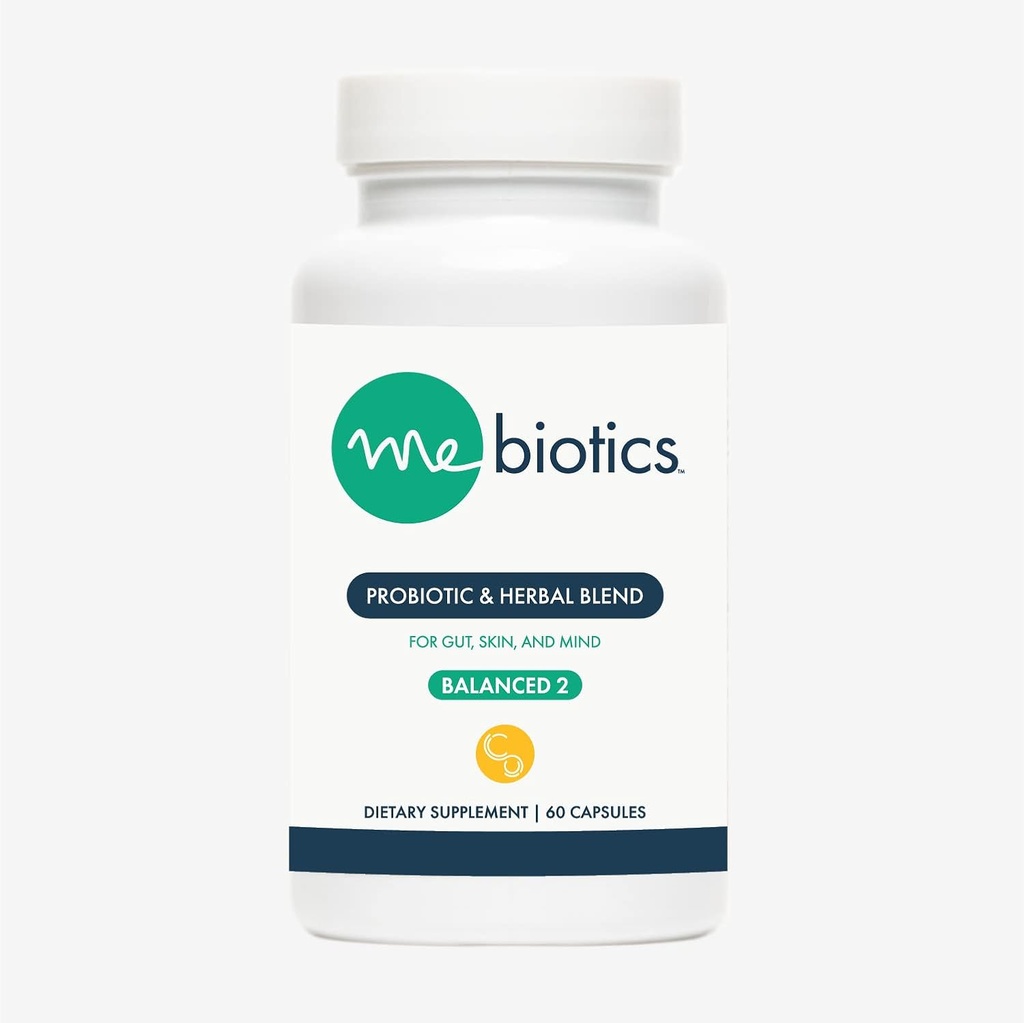 Microbiome Labs Mebiotics Probiotic & Herbal Supplement Balanced 2 - Bacillus Subtilis & Lemon Balm for Skin + Gut Health - Orale Probiotics to Support Gut, Mind & Skin (60 Count)