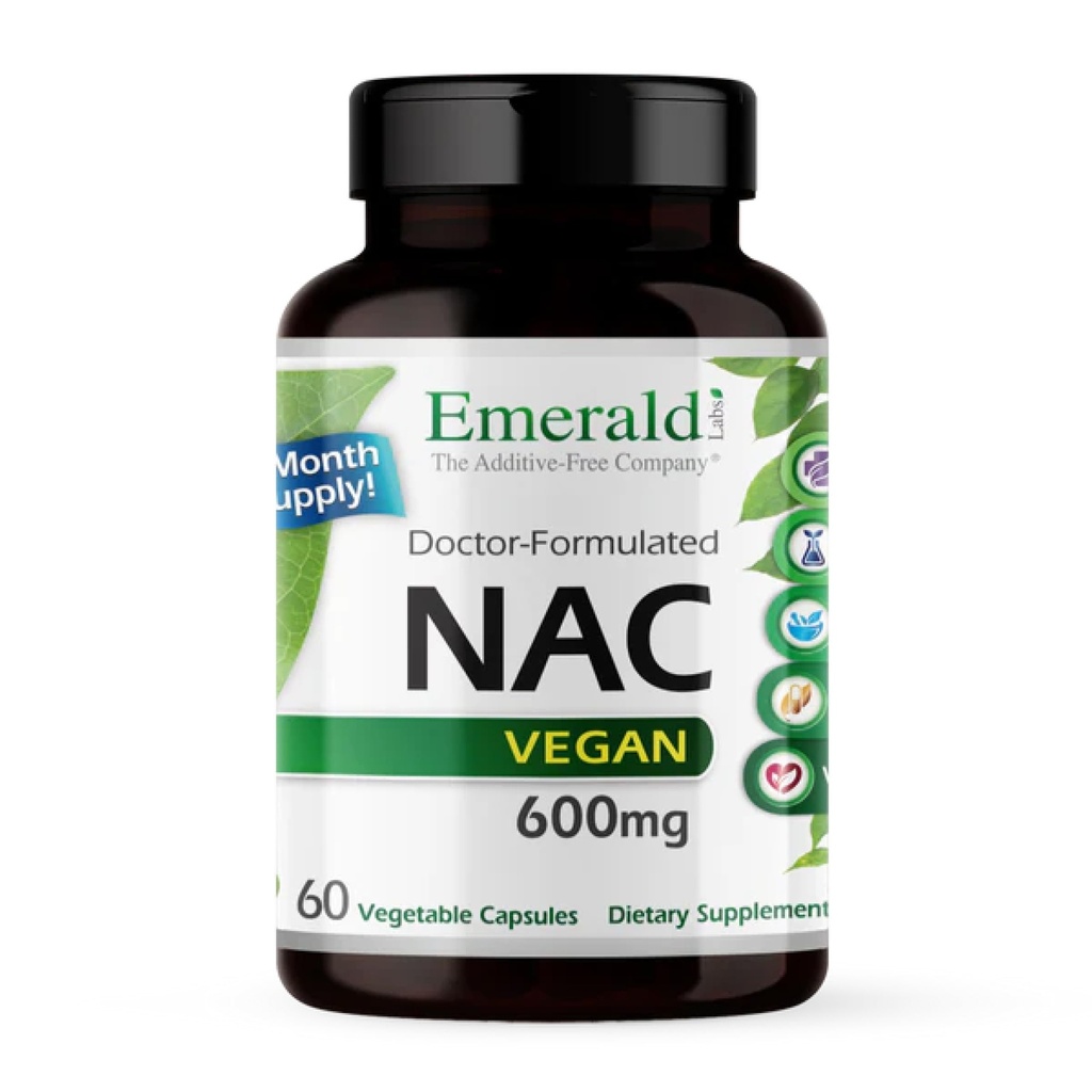 EMERALD LABS NAC 600mg - N-Acetyl-L-Cysteine - Vegan Amino Acid Supplement that Supports Detoxification - 60 plantaardige capsules (60-Day Supply)