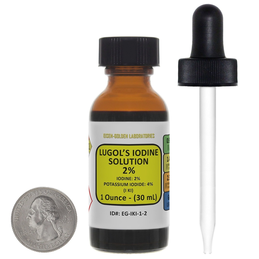 L'iode de Lugol / solution de 2% / 1 Oz dans une bouteille en verre ambre / gouttette libre