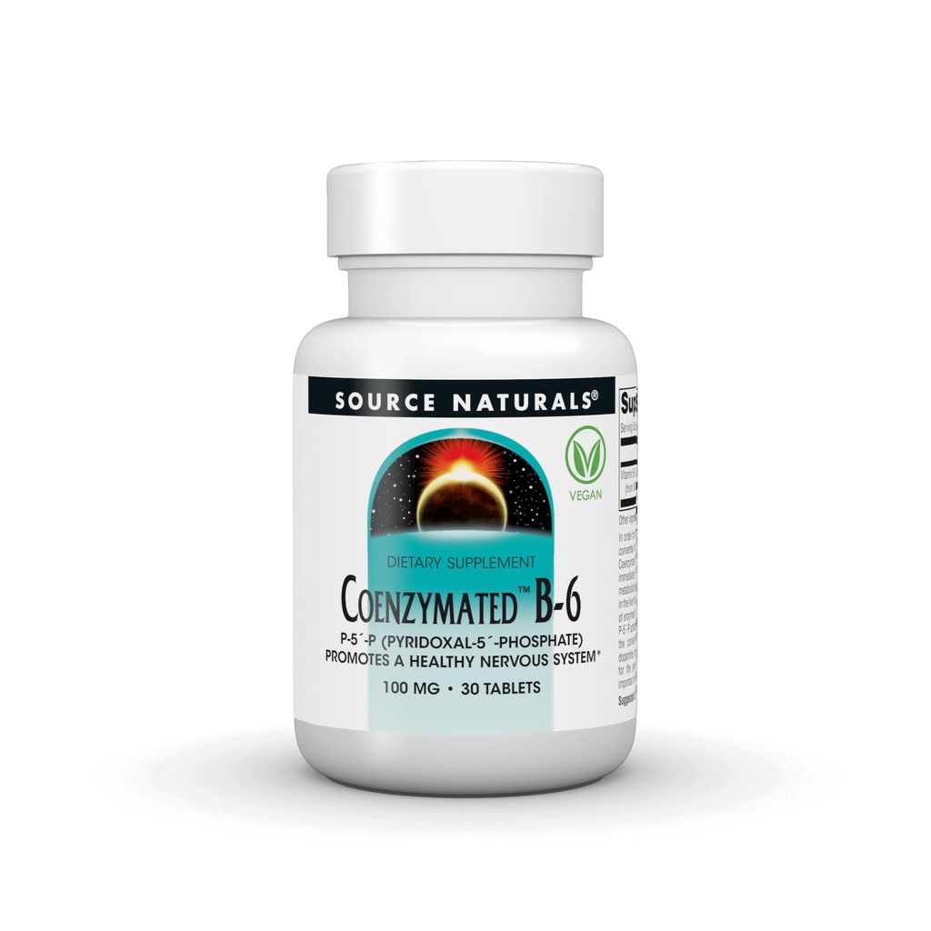 Source Naturals Coenzymated B-6,P-5 ́-P (PYRIDOXAL-5 ́-Phosphate) favorise un sytème nerveux sain* - 100 mg 60 comprimés