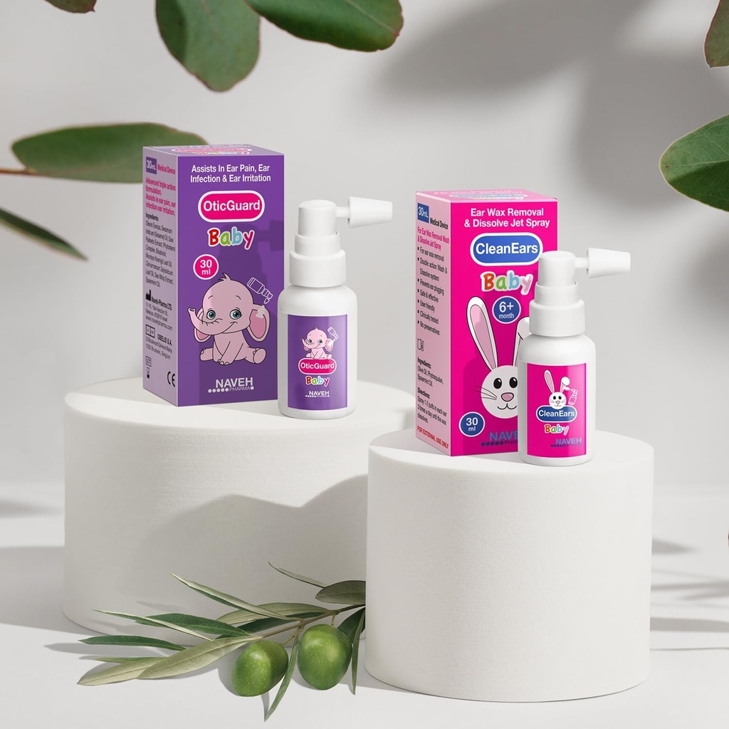 NAVEH PHARMA CleanEars Baby Earwax Removal Spray 2 Fl Oz + 1 Eenheid van NAVEH PHARMA Otic Guard Baby oorinfectie Spray 1 Fl Oz