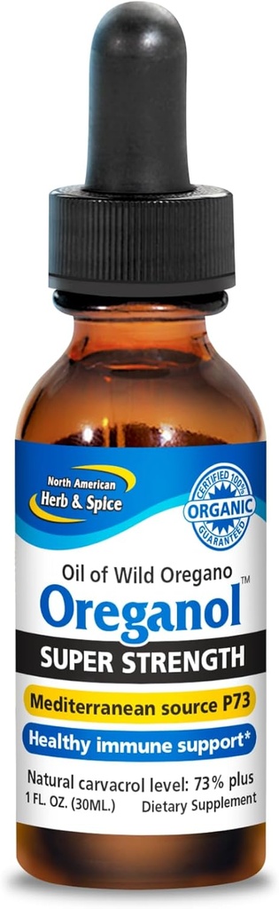 NORTH AMERICAN HERB & SPICE Super Strength Oréganol - 1 fl. oz. - Huile d'origan sauvage, biologique et non transformée - Méditerranée Source P73 - Non-OGM - 432 portions