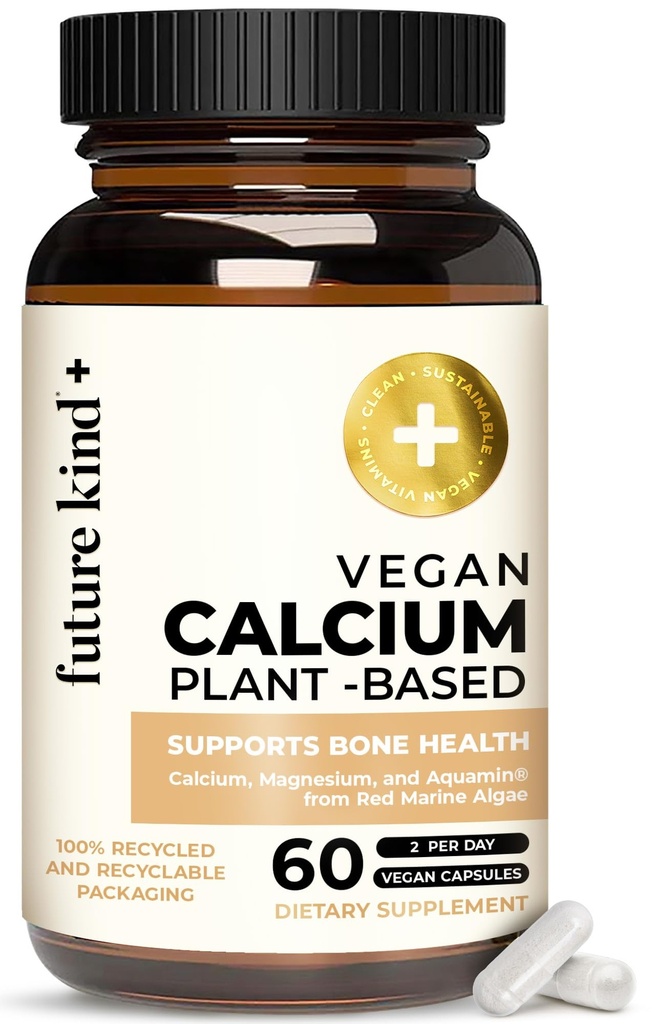 Supplément de calcium végétalien de type futur - Supplément de magnésium de calcium à base végétale provenant de l'Islande pour le soutien des dents et des os (60 capsules)