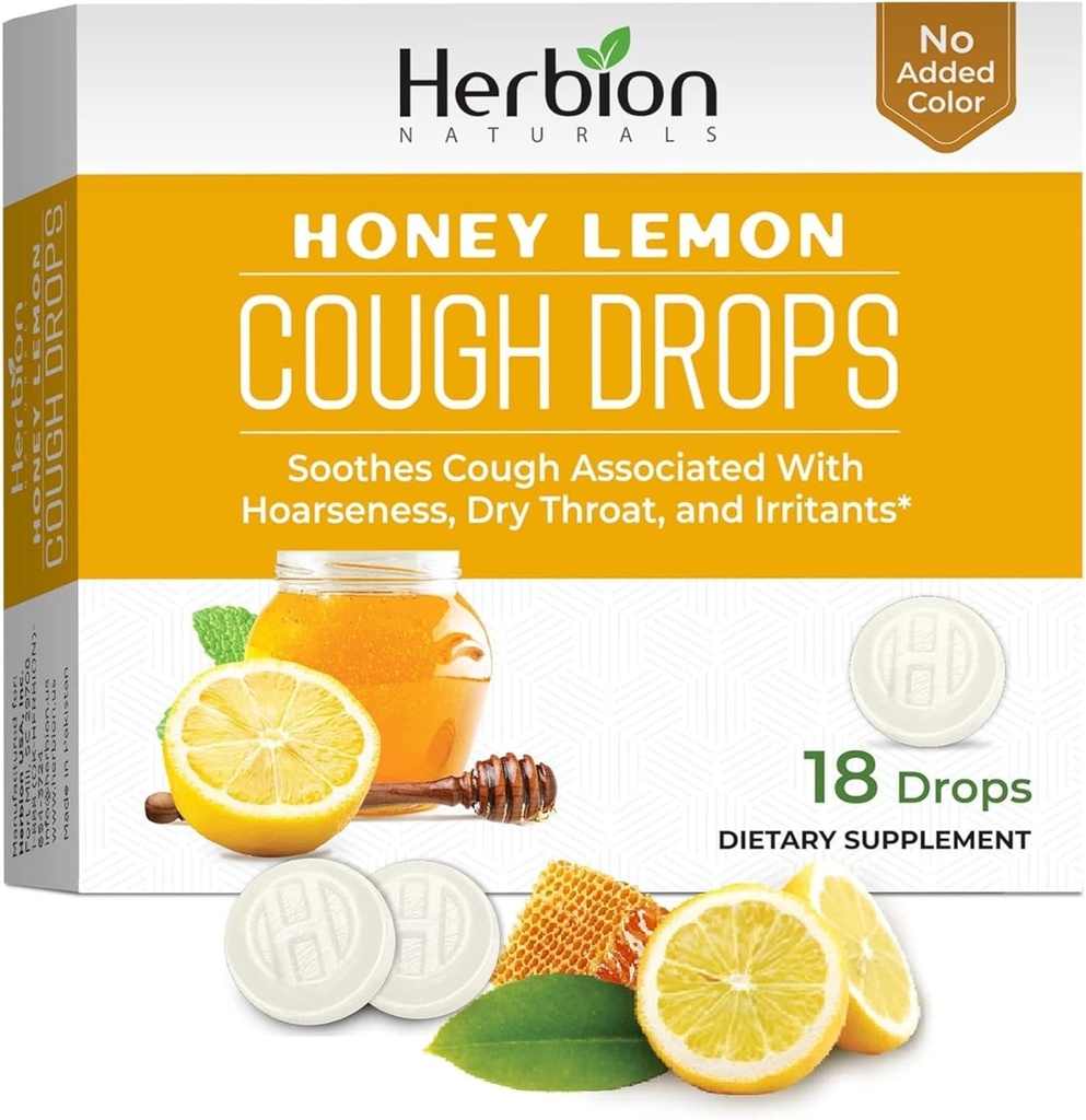 HERBION Naturals Cough Drops, Dieetsupplement, Soothes Hoest, voor volwassenen en kinderen ouder dan 6 jaar, Geen kunstmatige smaak, Geen toegevoegde kleur (18 tellen (pakket van 1), honingcitroen)